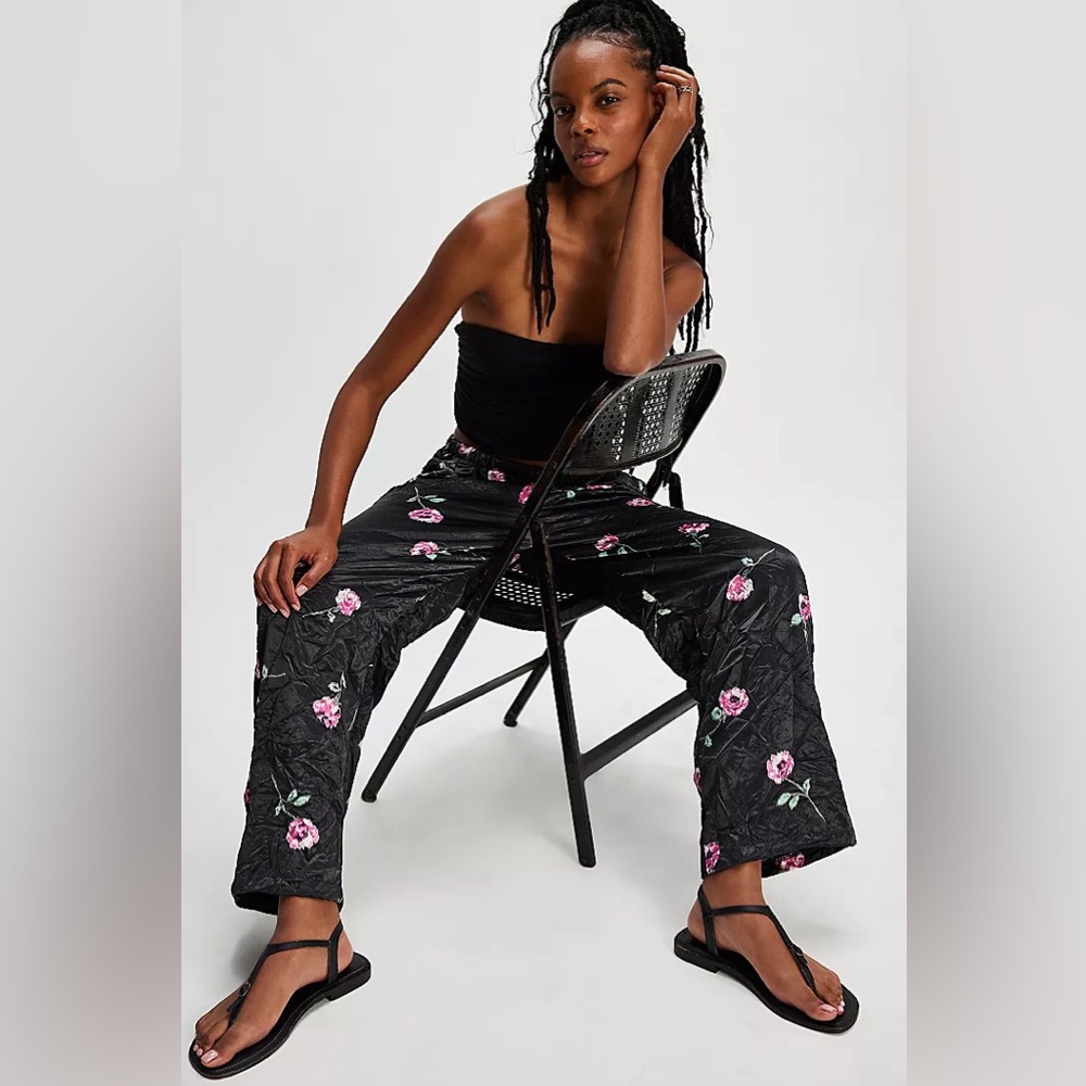New Asparagus x Free People Crease Rose Floral Slick Mer Mer Pants sz M